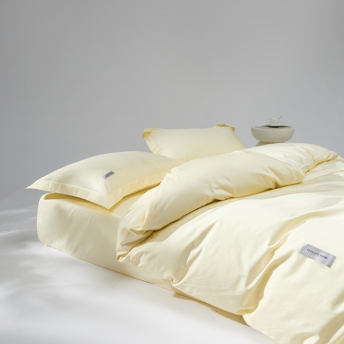 91家纺网 家纺一手货源 找家纺 红淳家纺 2025新款50s长绒棉纯色四件套及单品-四件套 向阳黄