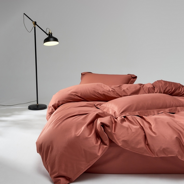 91家纺网 家纺一手货源 找家纺 红淳家纺 2025新款50s长绒棉纯色四件套及单品-四件套 秋香红