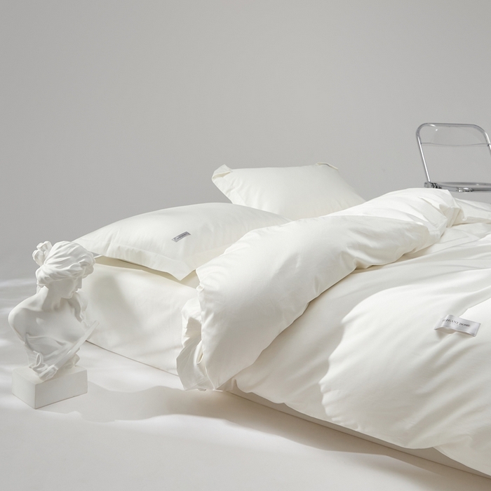 91家纺网 家纺一手货源 找家纺 红淳家纺 2025新款50s长绒棉纯色四件套及单品-四件套 雪月白