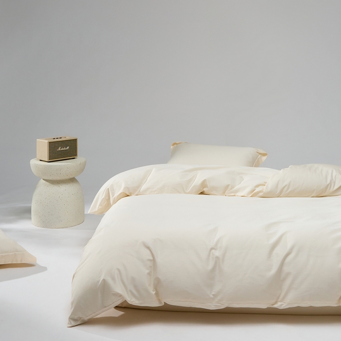 91家纺网 家纺一手货源 找家纺 红淳家纺 2025新款50s长绒棉纯色四件套及单品-四件套 奶昔白