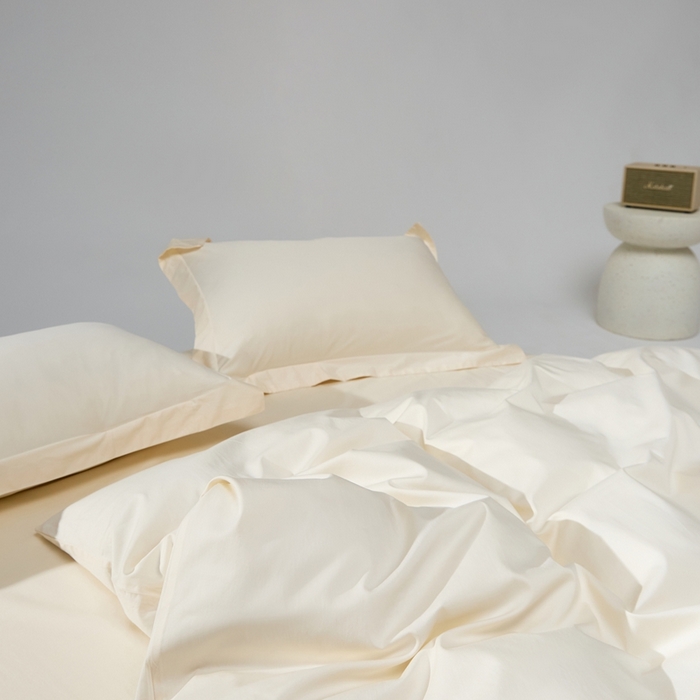 91家纺网 家纺一手货源 找家纺 红淳家纺 2025新款50s长绒棉纯色四件套及单品-四件套 奶昔白