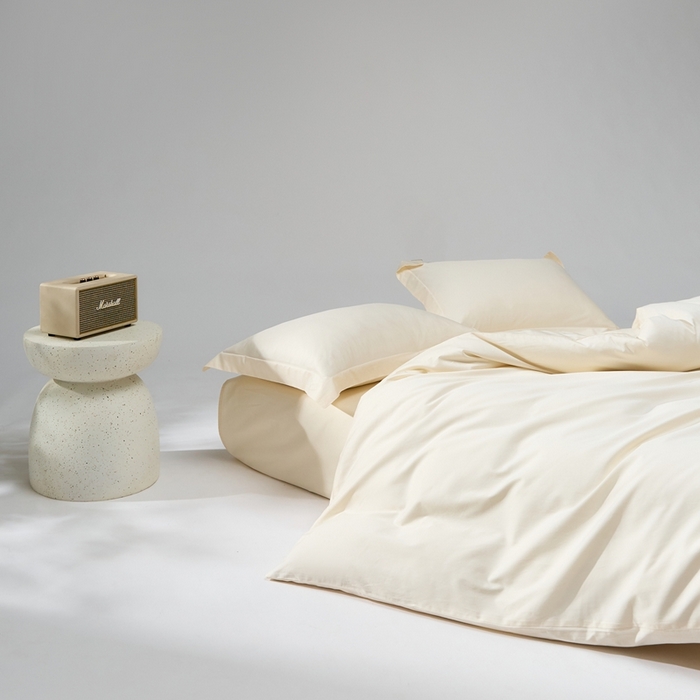 91家纺网 家纺一手货源 找家纺 红淳家纺 2025新款50s长绒棉纯色四件套及单品-四件套 奶昔白