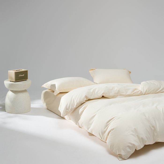 91家纺网 家纺一手货源 找家纺 红淳家纺 2025新款50s长绒棉纯色四件套及单品-四件套 奶昔白