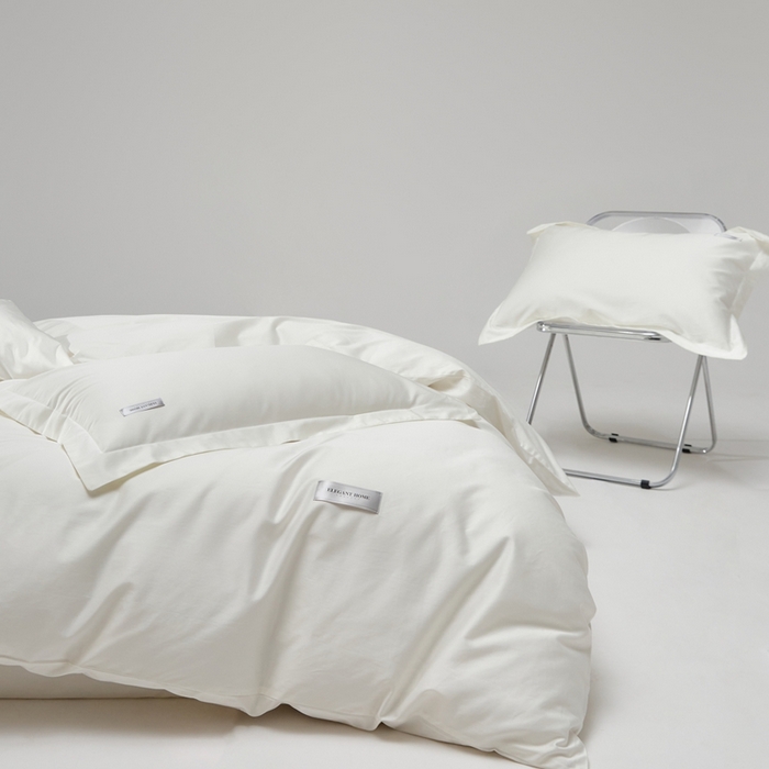 91家纺网 家纺一手货源 找家纺 红淳家纺 2025新款50s长绒棉纯色四件套及单品-四件套 雪月白