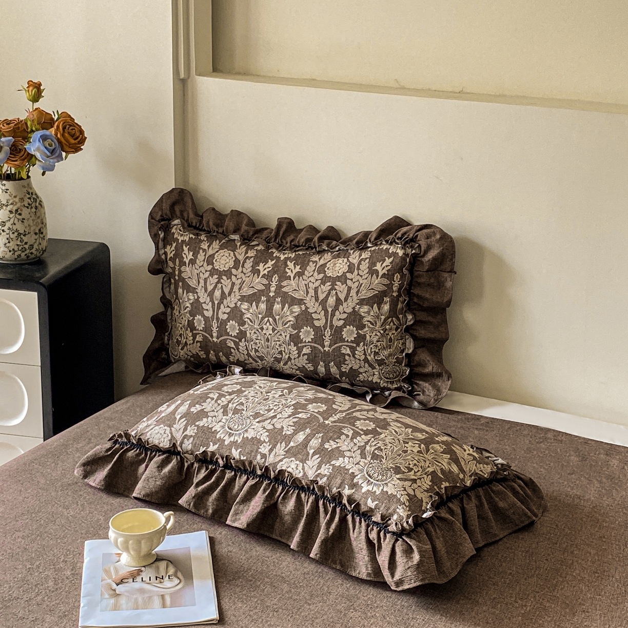 91家纺网 家纺一手货源 找家纺 （总）仟网汇 2025新款复古风亚麻原麻花边四件套