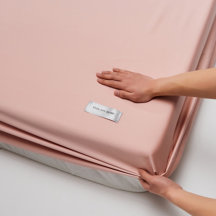 91家纺网 家纺一手货源 找家纺 红淳家纺 2025新款50s长绒棉纯色四件套及单品-单床笠 茱萸粉