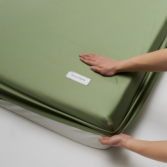 91家纺网 家纺一手货源 找家纺 红淳家纺 2025新款50s长绒棉纯色四件套及单品-单床笠 莺茶绿