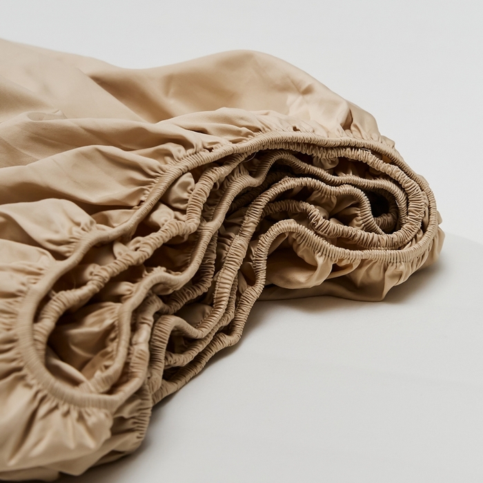 91家纺网 家纺一手货源 找家纺 红淳家纺 2025新款50s长绒棉纯色四件套及单品-单床笠 亚麻棕