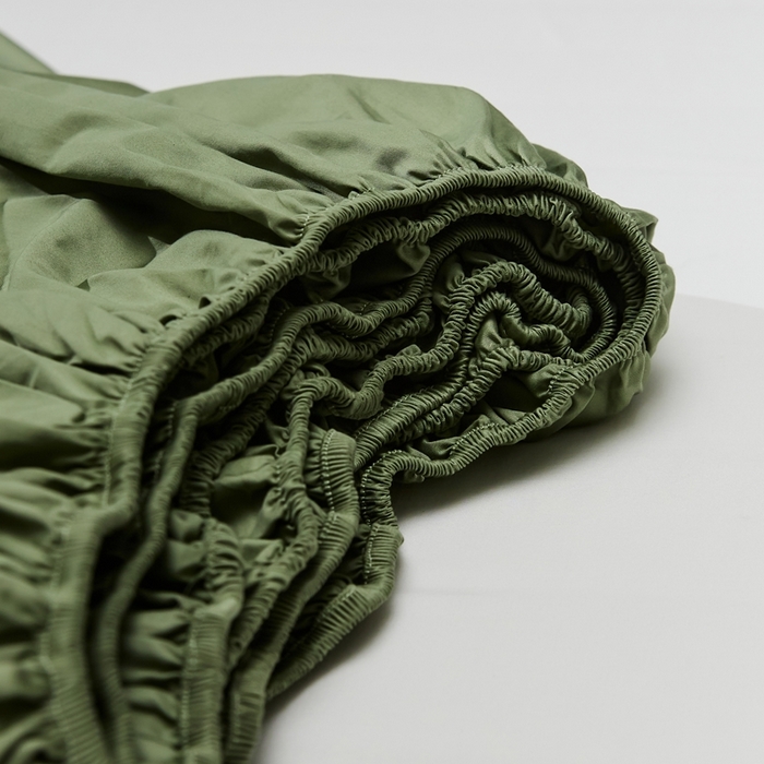 91家纺网 家纺一手货源 找家纺 红淳家纺 2025新款50s长绒棉纯色四件套及单品-单床笠 莺茶绿