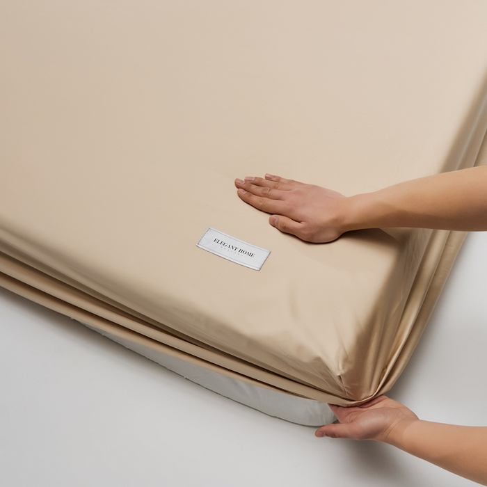 91家纺网 家纺一手货源 找家纺 红淳家纺 2025新款50s长绒棉纯色四件套及单品-单床笠 亚麻棕