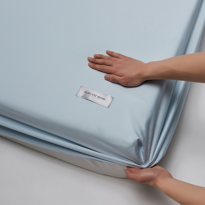 91家纺网 家纺一手货源 找家纺 红淳家纺 2025新款50s长绒棉纯色四件套及单品-单床笠 湖泊蓝