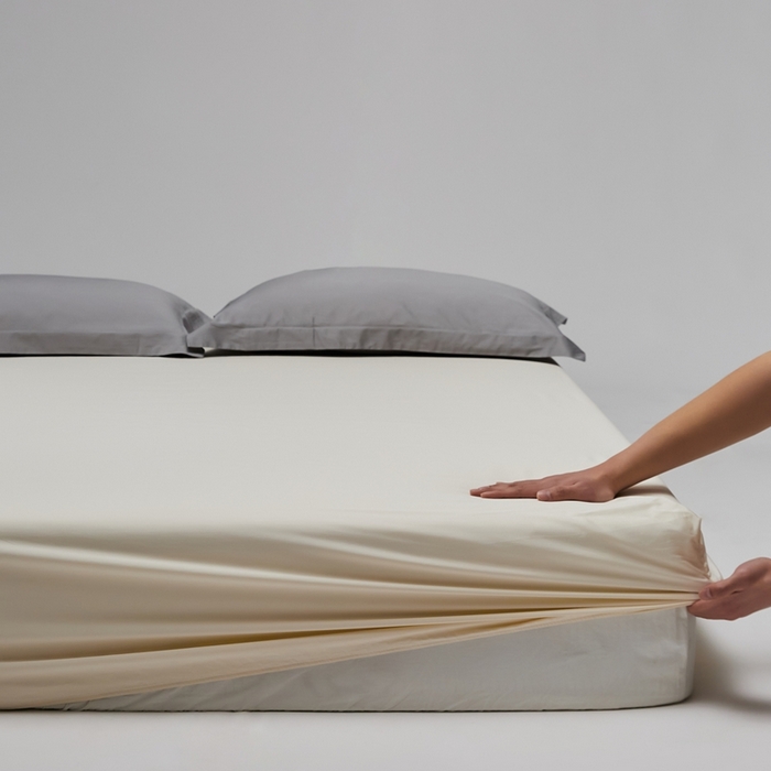 91家纺网 家纺一手货源 找家纺 红淳家纺 2025新款50s长绒棉纯色四件套及单品-单床笠 奶昔白