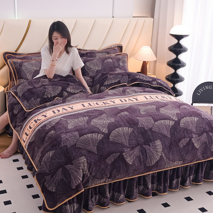 91家纺网 家纺一手货源 找家纺 （总）首选家纺 2025新款加厚保暖牛奶绒金貂绒法莱绒床裙款四件套