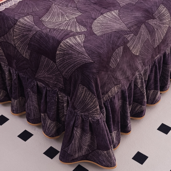 91家纺网 家纺一手货源 找家纺 首选家纺 2025新款加厚保暖牛奶绒金貂绒法莱绒床裙款四件套 银杏叶