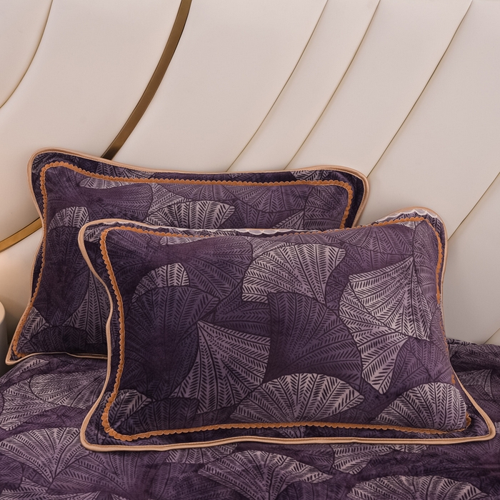 91家纺网 家纺一手货源 找家纺 首选家纺 2025新款加厚保暖牛奶绒金貂绒法莱绒床裙款四件套 银杏叶