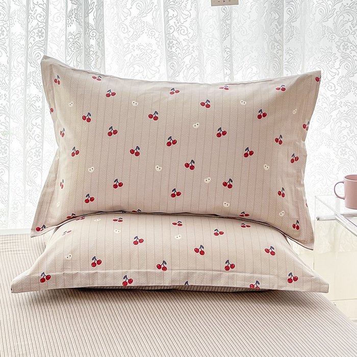 红淳家纺 2025新款亲肤舒适全棉印花简约单枕套 点点樱桃