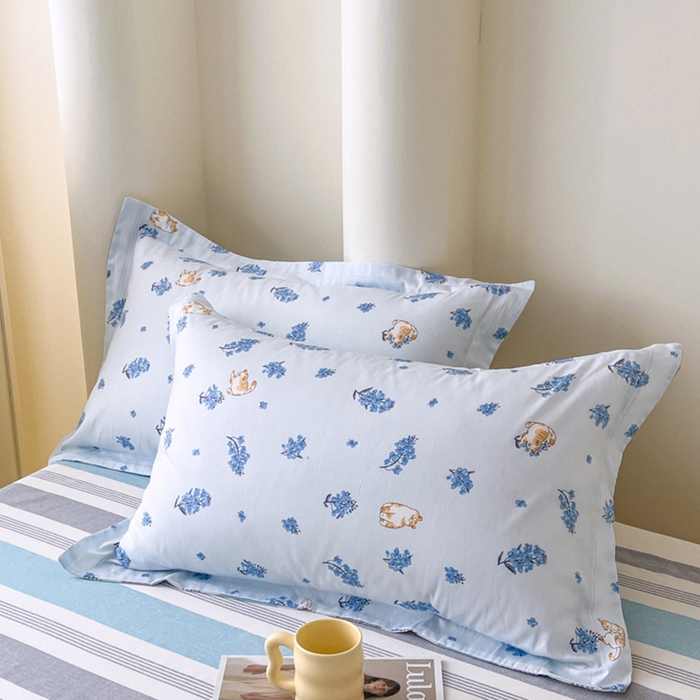 红淳家纺 2025新款亲肤舒适全棉印花简约单枕套 追喵日记