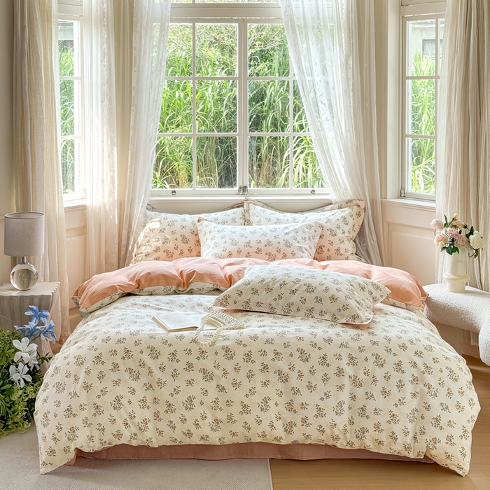 91家纺网 家纺一手货源 找家纺 红淳家纺 2025新款亲肤舒适全棉印花简约单枕套 清风如叶