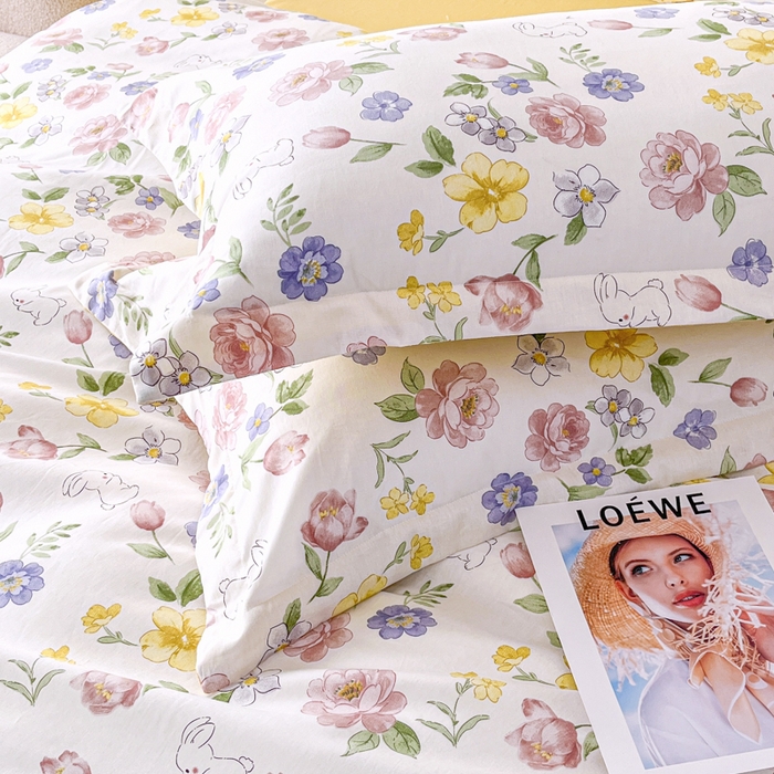 91家纺网 家纺一手货源 找家纺 红淳家纺 2025新款亲肤舒适全棉印花简约单枕套 花月兔