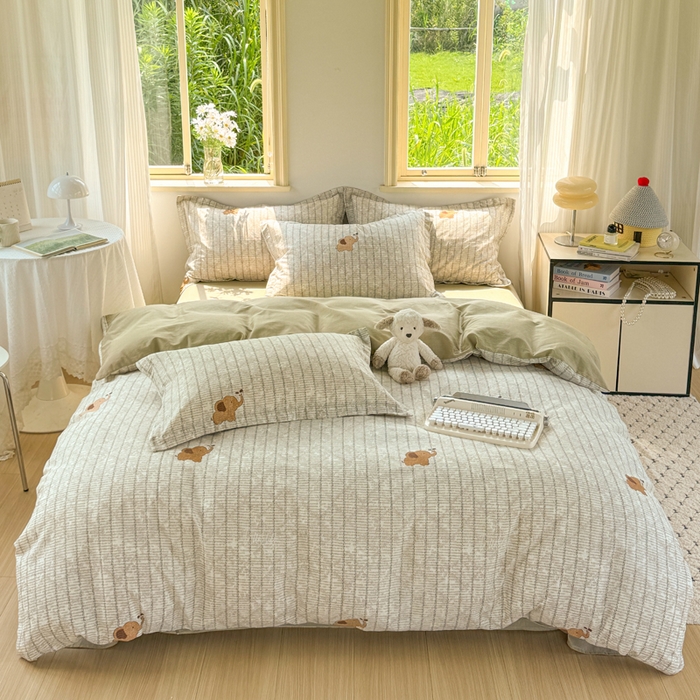 91家纺网 家纺一手货源 找家纺 红淳家纺 2025新款亲肤舒适全棉印花简约单枕套 梦幻小象