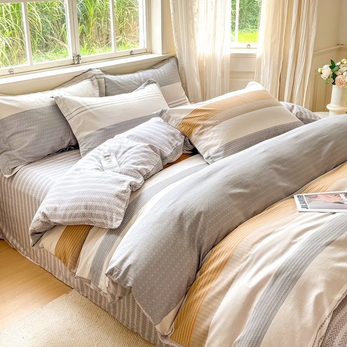 91家纺网 家纺一手货源 找家纺 红淳家纺 2025新款亲肤舒适全棉印花简约单枕套 风条雨顺