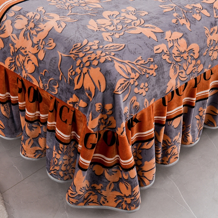 91家纺网 家纺一手货源 找家纺 静缘分 2025新款230克特厚8.5斤牛奶绒金貂绒床裙款保暖四件套-黄金叶