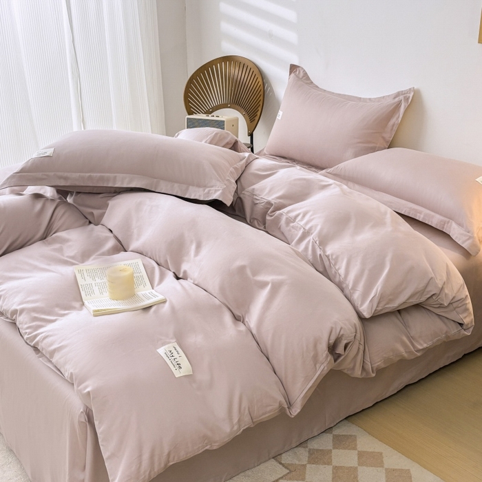 91家纺网 家纺一手货源 找家纺 红淳家纺 2025新款13366亲肤全棉纯色四件套-简单生活 烟紫粉