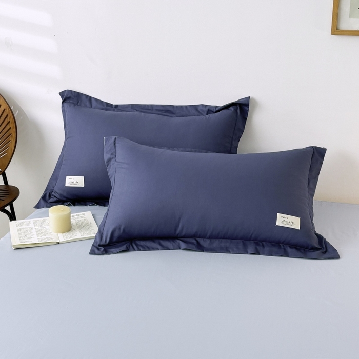 91家纺网 家纺一手货源 找家纺 红淳家纺 2025新款13366亲肤全棉纯色四件套-简单生活 深海蓝+天空蓝