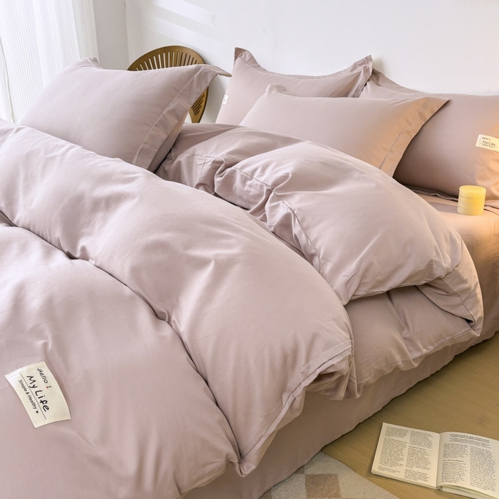 红淳家纺 2025新款13366亲肤全棉纯色四件套-简单生活 烟紫粉