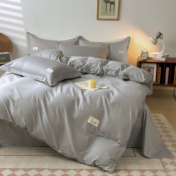 91家纺网 家纺一手货源 找家纺 红淳家纺 2025新款13366亲肤全棉纯色四件套-简单生活 冰川银