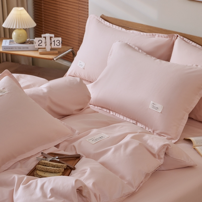 91家纺网 家纺一手货源 找家纺 红淳家纺 2025新款13366亲肤全棉纯色四件套-简单生活 裸粉