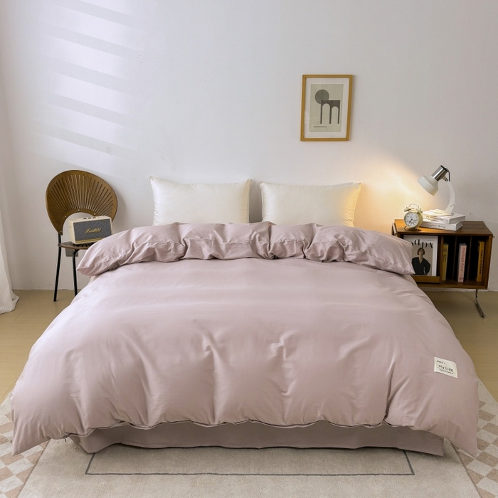 91家纺网 家纺一手货源 找家纺 红淳家纺 2025新款13366亲肤全棉纯色四件套-简单生活 烟紫粉