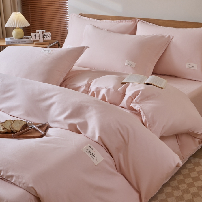 91家纺网 家纺一手货源 找家纺 红淳家纺 2025新款13366亲肤全棉纯色四件套-简单生活 裸粉