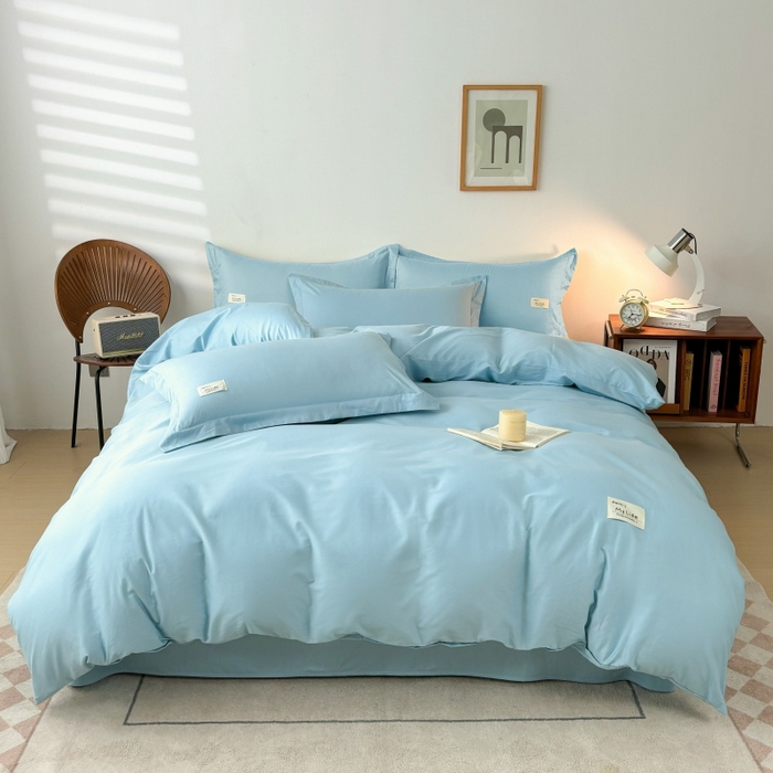 91家纺网 家纺一手货源 找家纺 红淳家纺 2025新款13366亲肤全棉纯色四件套-简单生活 天空蓝
