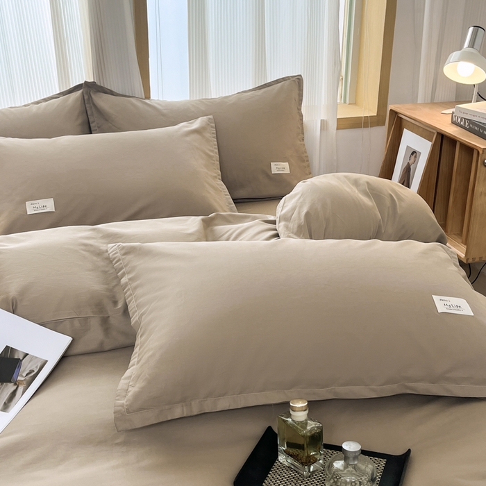 91家纺网 家纺一手货源 找家纺 红淳家纺 2025新款13366亲肤全棉纯色四件套-简单生活 米驼