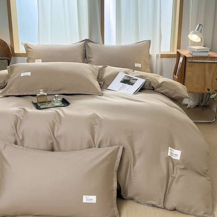 91家纺网 家纺一手货源 找家纺 红淳家纺 2025新款13366亲肤全棉纯色四件套-简单生活 米驼