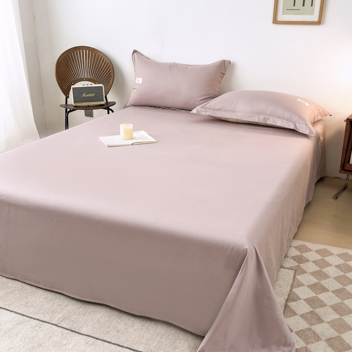 91家纺网 家纺一手货源 找家纺 红淳家纺 2025新款13366亲肤全棉纯色四件套-简单生活 烟紫粉+米白