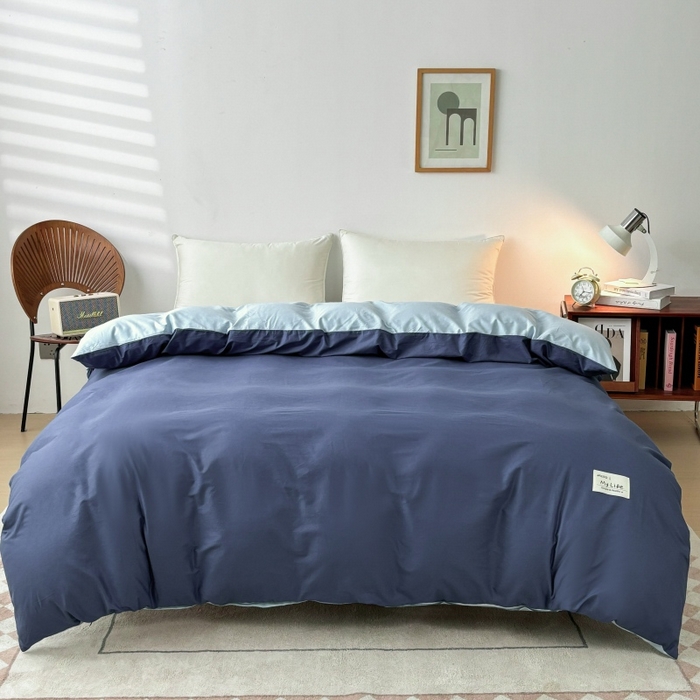 91家纺网 家纺一手货源 找家纺 红淳家纺 2025新款13366亲肤全棉纯色四件套-简单生活 深海蓝+天空蓝