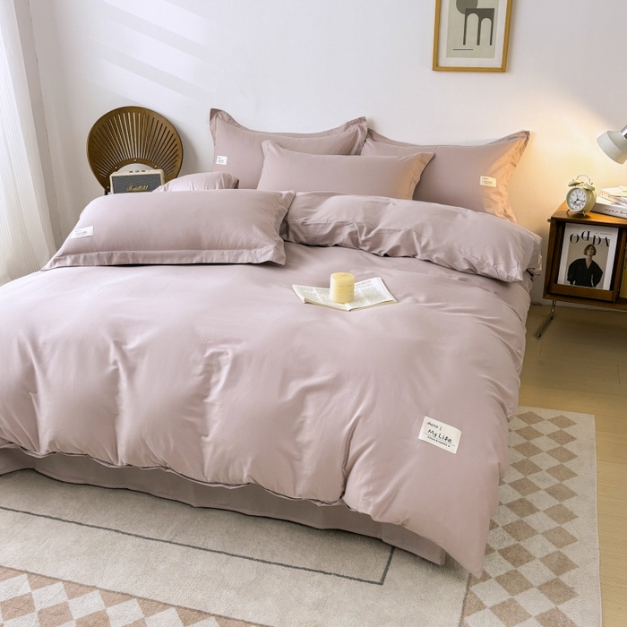 91家纺网 家纺一手货源 找家纺 红淳家纺 2025新款13366亲肤全棉纯色四件套-简单生活 烟紫粉