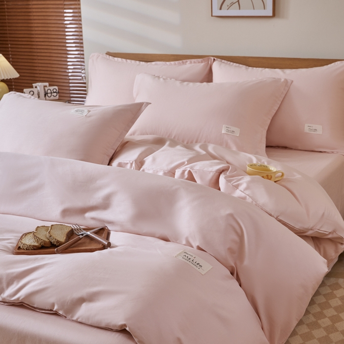 91家纺网 家纺一手货源 找家纺 红淳家纺 2025新款13366亲肤全棉纯色四件套-简单生活 裸粉