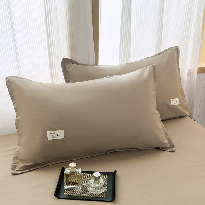 91家纺网 家纺一手货源 找家纺 红淳家纺 2025新款13366亲肤全棉纯色四件套-简单生活 米驼