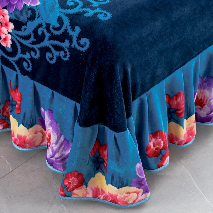 91家纺网 家纺一手货源 找家纺 静缘分 2025新款230克特厚8.5斤牛奶绒金貂绒床裙款保暖四件套-富贵花开