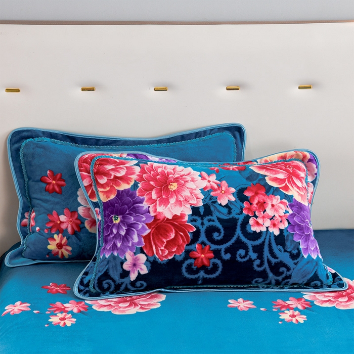 91家纺网 家纺一手货源 找家纺 静缘分 2025新款230克特厚8.5斤牛奶绒金貂绒床裙款保暖四件套-富贵花开