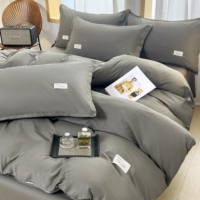 红淳家纺 2025新款13366亲肤全棉纯色四件套-简单生活 石墨灰