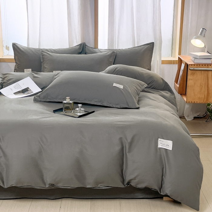 91家纺网 家纺一手货源 找家纺 红淳家纺 2025新款13366亲肤全棉纯色四件套-简单生活 石墨灰