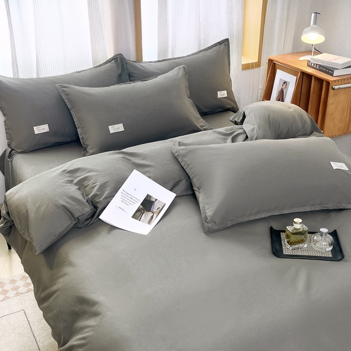 91家纺网 家纺一手货源 找家纺 红淳家纺 2025新款13366亲肤全棉纯色四件套-简单生活 石墨灰