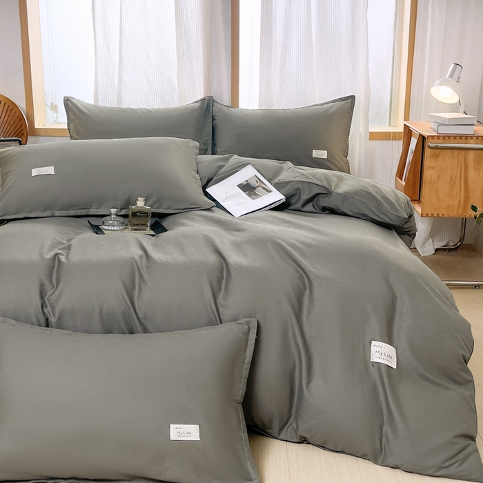 91家纺网 家纺一手货源 找家纺 红淳家纺 2025新款13366亲肤全棉纯色四件套-简单生活 石墨灰