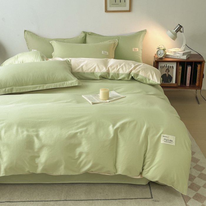 91家纺网 家纺一手货源 找家纺 红淳家纺 2025新款13366亲肤全棉纯色单被套-简单生活 苹果绿+米白
