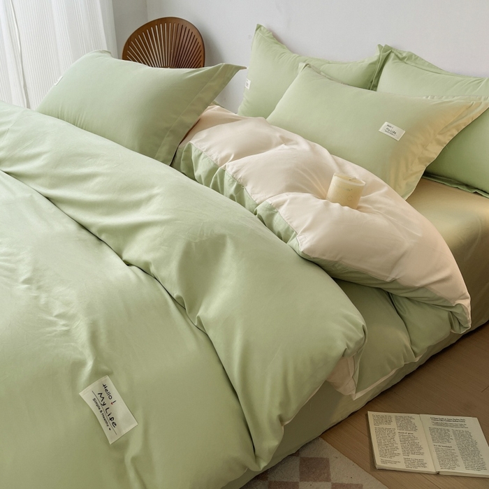 91家纺网 家纺一手货源 找家纺 红淳家纺 2025新款13366亲肤全棉纯色单被套-简单生活 苹果绿+米白