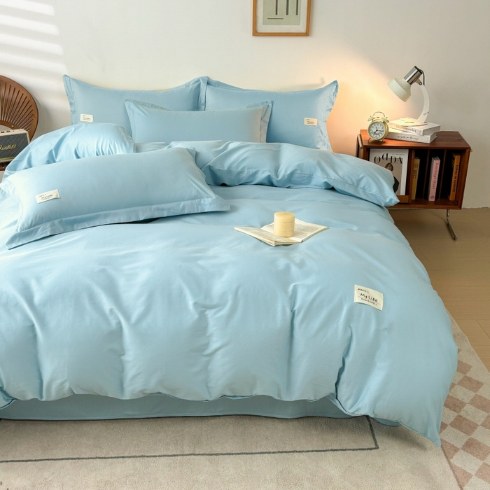 91家纺网 家纺一手货源 找家纺 红淳家纺 2025新款13366亲肤全棉纯色单被套-简单生活 天空蓝